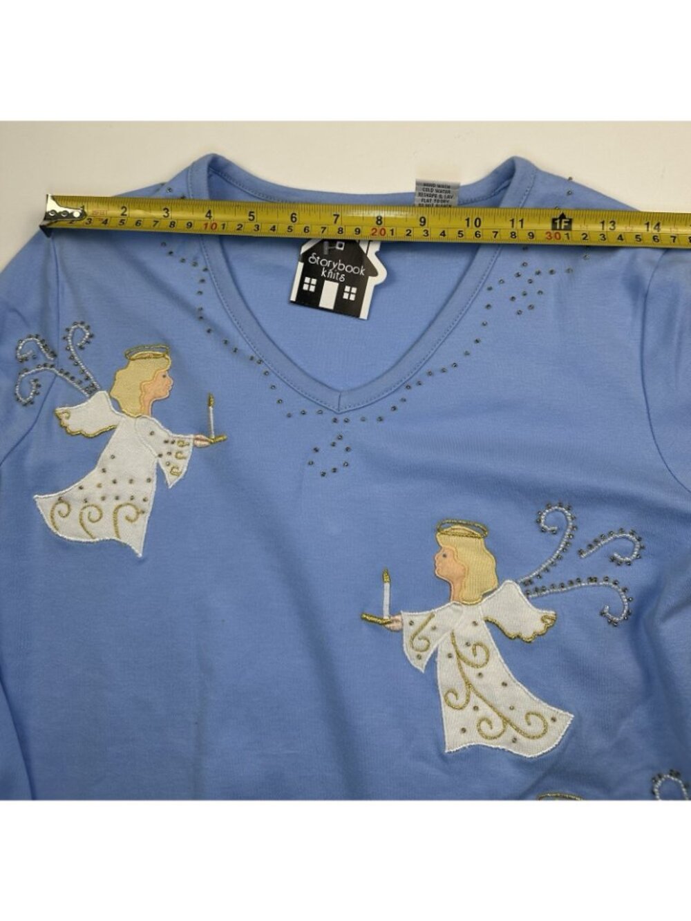 Storybook Knits Women’s Angels Sweatshirt Crew Neck Top Long Sleeves Blue XS NWT - Picture 7 of 8